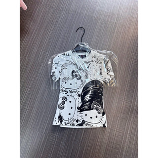 Áo phông cotton hình kitty đội tóc cá tính form gọn