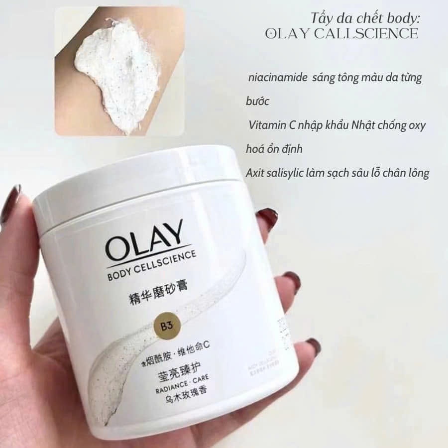 Tẩy tế bào chết OLAY BODY CELLSCIENCE B3+ Vitamin C/ B3 BHA Hỗ Trợ Sáng Da, Làm Sạch Da Chết 200g 311g