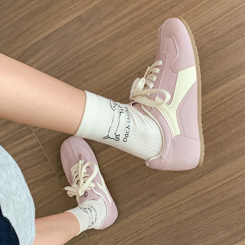 🔥Còn hàng🔥Giày sneaker nữ Giày phẳng lưới thoáng khí đế mềm và chống trượt Tím hồng xanh vàng