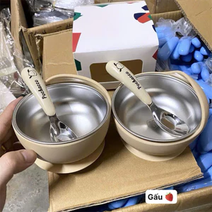 Set bát kèm thìa đế bát dính chống đổ