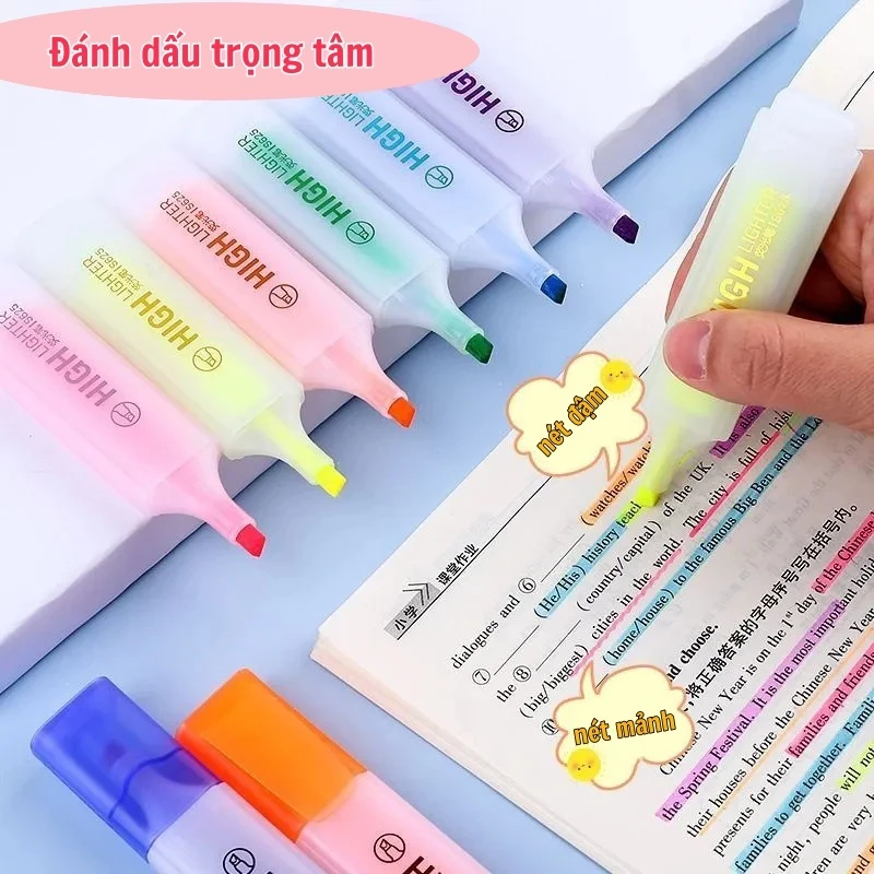 Bút Highlight Đầu To Đầu Rộng - Màu Kẹo Ngọt - Đánh Dấu Sổ Tay, Ghi Chú Quan Trọng