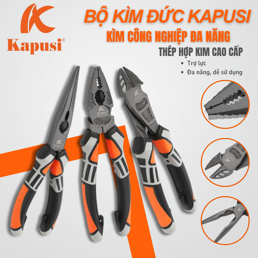 Kìm điện – kìm cắt - nhọn kìm đa năng công nghiệp  KAPUSI TOOLS JAPAN thép CR-V cao cấp, Bộ kìm G