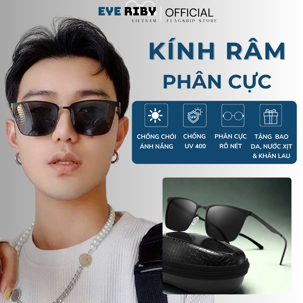 Kính Râm Phân Cực Chống Chối Lóa Mắt Kính Mát Gọng Vuông Kim Loại Thời ...