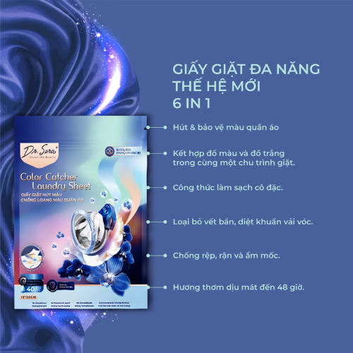 Giấy giặt quần áo chống loang màu hương phong lan Color Catcher Laundry Sheet Orchid (40 miếng)