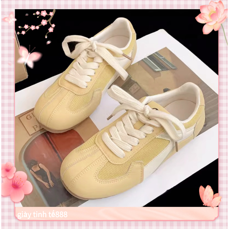 🔥Còn hàng🔥Giày sneaker nữ Giày phẳng lưới thoáng khí đế mềm và chống trượt Tím hồng xanh vàng