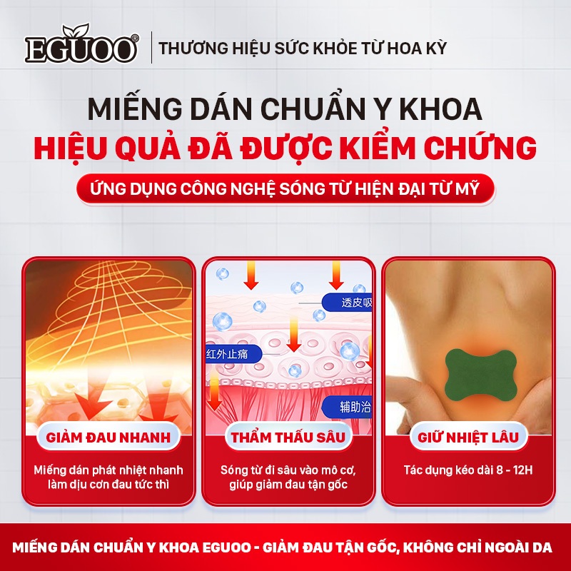 Miếng Dán Hỗ Trợ Giảm Đau Thắt Lưng, Tê Mỏi, Giúp Làm Dịu Cơn Đau Thảo Mộc EGUOO 1Hộp 10 Miếng
