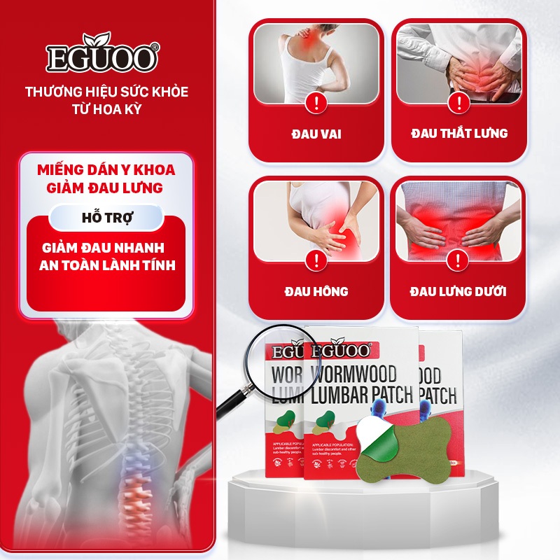 Miếng Dán Hỗ Trợ Giảm Đau Thắt Lưng, Tê Mỏi, Giúp Làm Dịu Cơn Đau Thảo Mộc EGUOO 1Hộp 10 Miếng