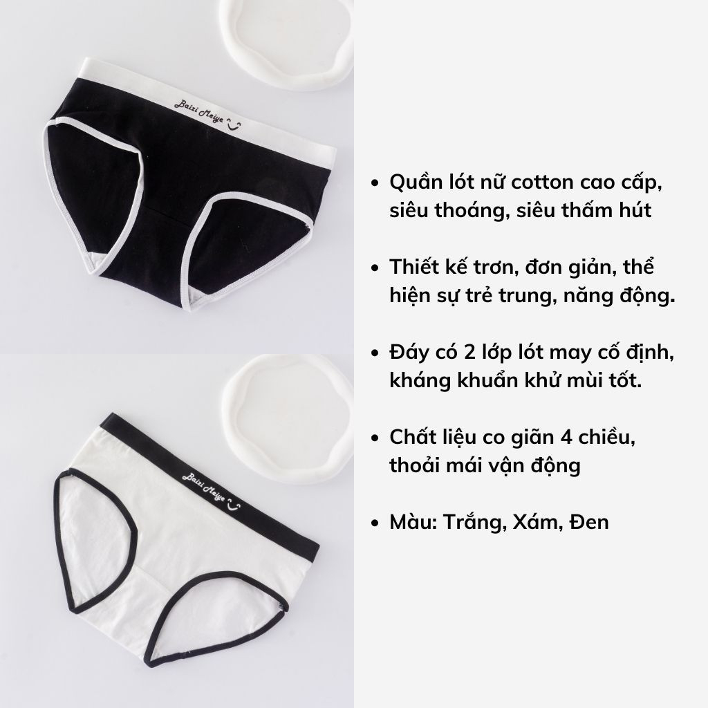 Combo 10 Quần Lót Nữ Cá Tính Phối Viền Đen Trắng – Cạp Chữ Năng Động 739