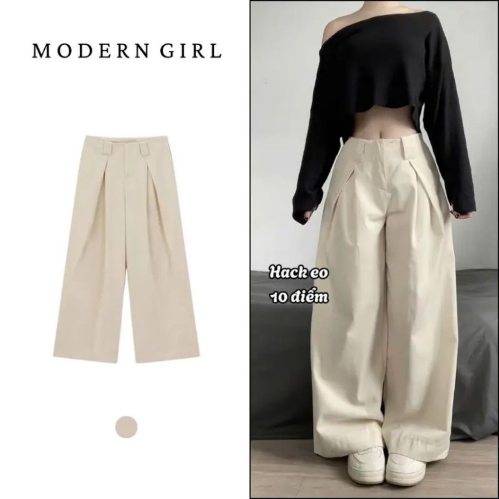 Quần Kaki Cạp Trễ Ống Rộng Basic 2 Màu Hack Dáng Phong Cách Hàn Quốc Modern Girl Hottrend 2025 | BigBuy360 - bigbuy360.vn