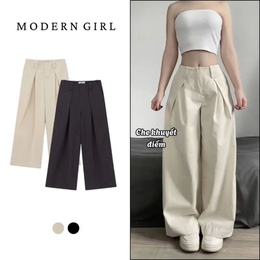 Quần Kaki Cạp Trễ Ống Rộng Basic 2 Màu Hack Dáng Phong Cách Hàn Quốc Modern Girl Hottrend 2025 | BigBuy360 - bigbuy360.vn