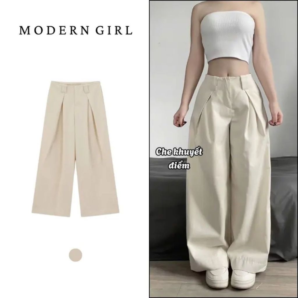 Quần Kaki Cạp Trễ Ống Rộng Basic 2 Màu Hack Dáng Phong Cách Hàn Quốc Modern Girl Hottrend 2025 | BigBuy360 - bigbuy360.vn