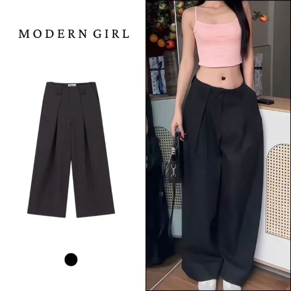 Quần Kaki Cạp Trễ Ống Rộng Basic 2 Màu Hack Dáng Phong Cách Hàn Quốc Modern Girl Hottrend 2025 | BigBuy360 - bigbuy360.vn