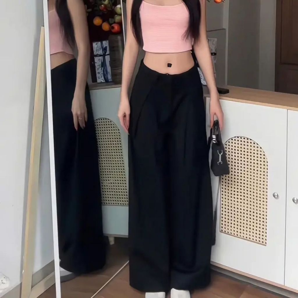 Quần Kaki Cạp Trễ Ống Rộng Basic 2 Màu Hack Dáng Phong Cách Hàn Quốc Modern Girl Hottrend 2025 | BigBuy360 - bigbuy360.vn