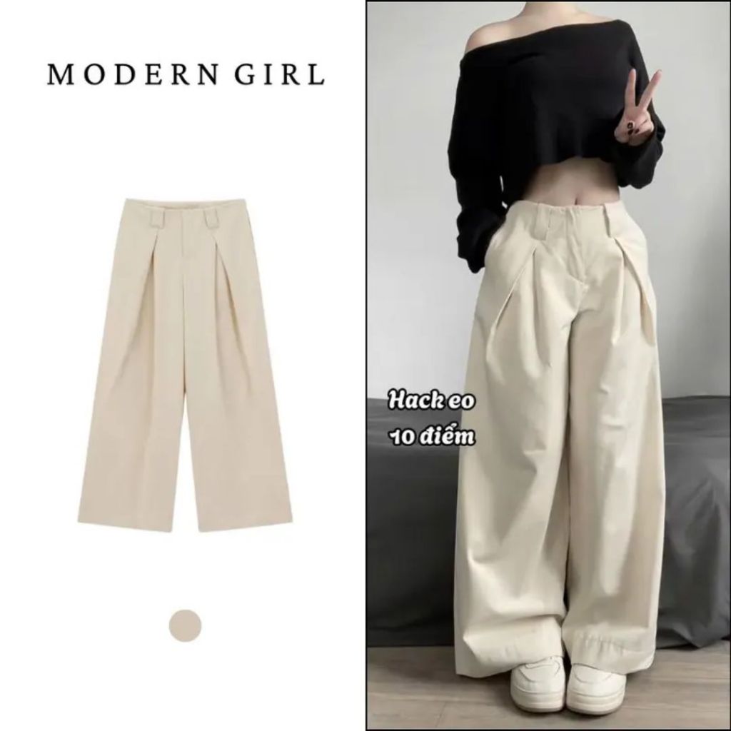 Quần Kaki Cạp Trễ Ống Rộng Basic 2 Màu Hack Dáng Phong Cách Hàn Quốc Modern Girl Hottrend 2025 | BigBuy360 - bigbuy360.vn