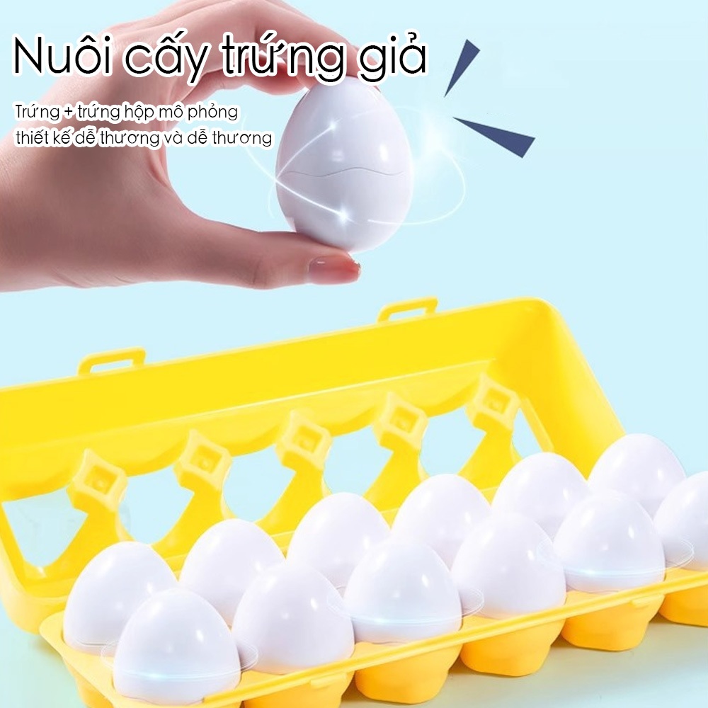 Bộ đồ chơi trứng matching egg  12 pcs/sét trứng ghép đôi sét trứng matching đầu đời cho bé loại cao cấp có khay đựng