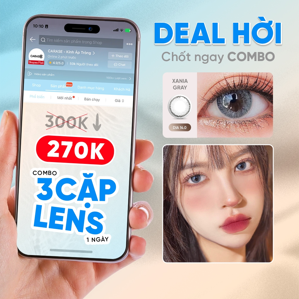 Combo 3 Cặp  Kính Áp Tròng 1 Ngày CARASE, Lens Cận Russ Brown/Tann Gray/Ha Brown - 3 cặp