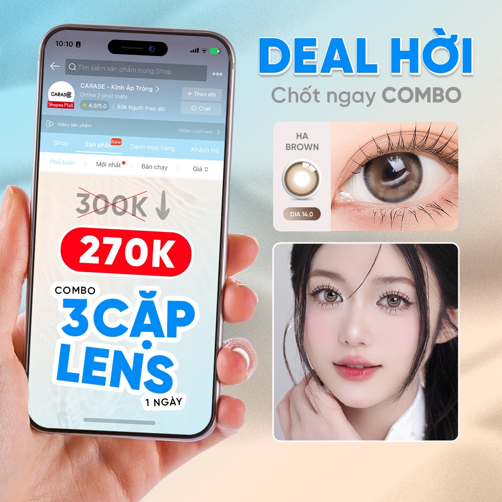 Combo 3 Cặp  Kính Áp Tròng 1 Ngày CARASE, Lens Cận Russ Brown/Tann Gray/Ha Brown - 3 cặp