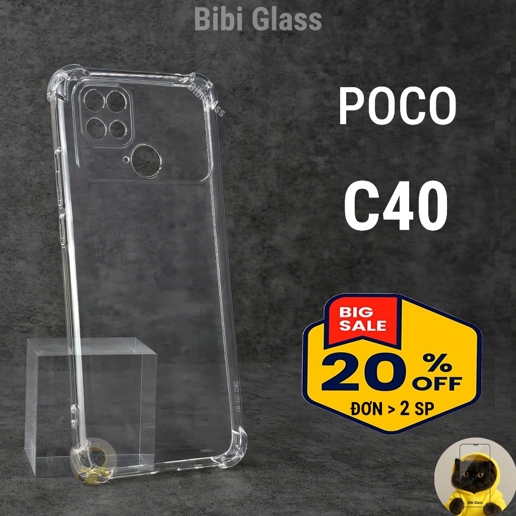 Ốp lưng Poco C40 silicon trong suốt dẻo cao cấp chống sốc viền vuông bảo vệ cam điện thoại toàn diện