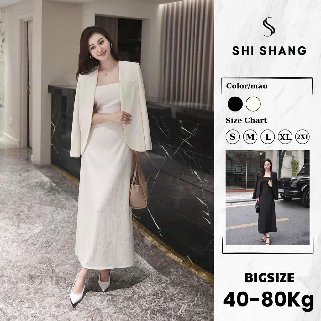 [𝐂𝐚𝐨 𝐜ấ𝐩] Set Áo Blazer kèm váy 2 dây dáng A, Set thiết kế Bigsize cao cấp by Shi Shang | BigBuy360 - bigbuy360.vn