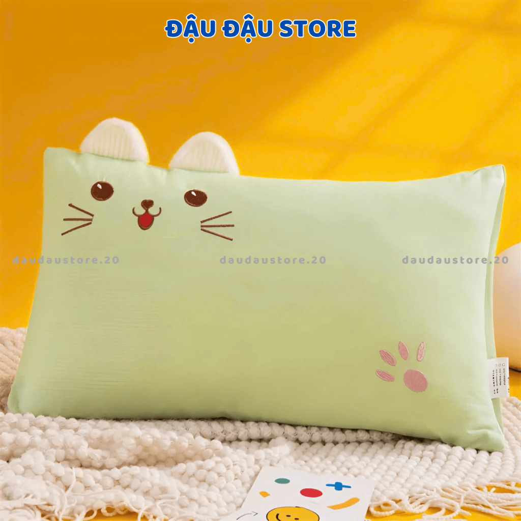 Gối Nằm Cho Trẻ Em Gối Cotton Hình Mèo Cho Bé Yêu 30x50Cm Lõi Bông Mềm Mịn Thoáng Mát GC07 - Đậu Đậu Store