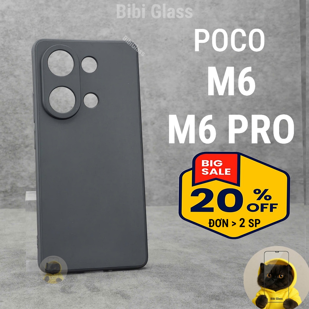 Ốp lưng Poco M6 Pro 4G bảo vệ cam điện thoại toàn diện cạnh vuông nhựa dẻo tpu bibi glass