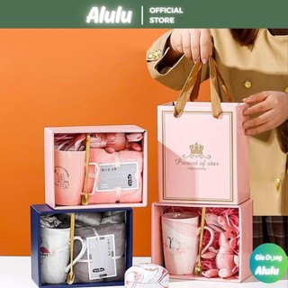 Set Quà Tặng Sinh Nhật Bạn Trai, Bạn Gái - Hộp Quà Tặng Các Ngày Lễ, Bộ Quà Tặng Ly Sứ Kèm Thìa Vàng Sang Trọng