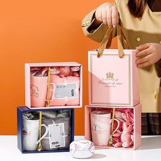 Set Quà Tặng Sinh Nhật Bạn Trai, Bạn Gái - Hộp Quà Tặng Các Ngày Lễ, Bộ Quà Tặng Ly Sứ Kèm Thìa Vàng Sang Trọng