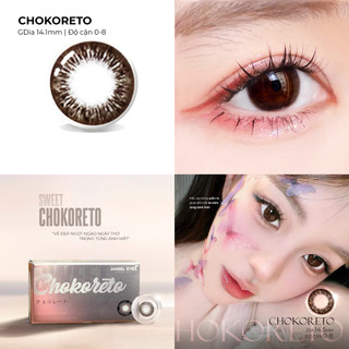Kính giãn tròng màu nâu Chokoreto Angel Eyes có độ 0-8, Lens giãn tròng nâu choco giãn tròng to 14.5