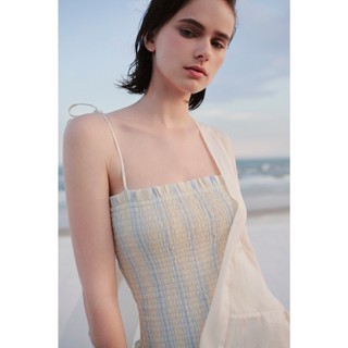 Đầm Maxi OLV dây vai cột thiết kế nhún chun ôm body Lemon Striped Strappy Maxi Dress phù hợp đi biển