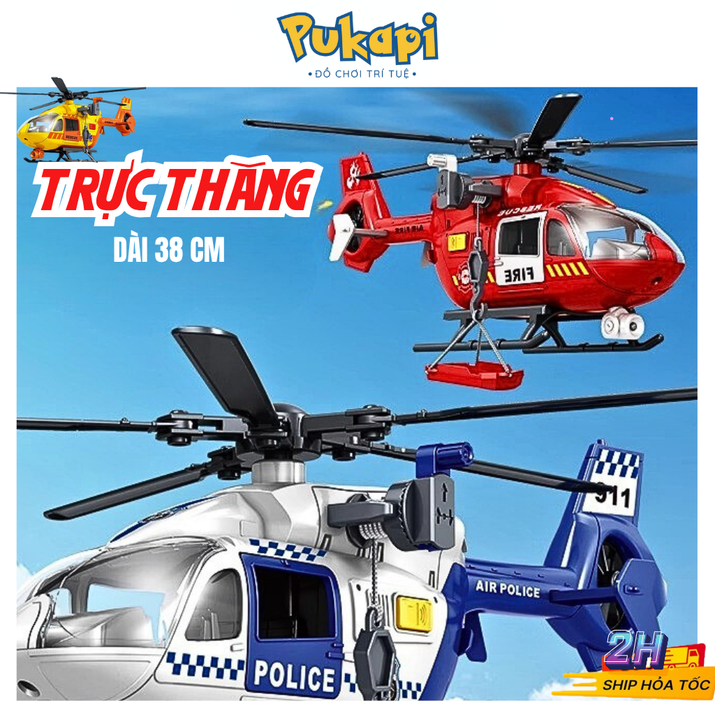 Đồ Chơi Máy Bay Trực Thăng Cứu Hộ Vận Tải Cho Bé Cảnh Sát Cở Lớn Có Nhạc Đèn Police - Đồ Chơi Cho Bé PUKAPI