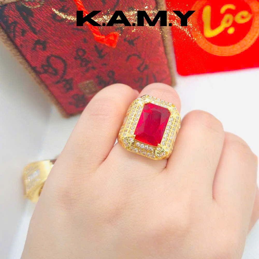 Nhẫn Nam Hình Chữ Nhật Màu Đá Xanh, Đỏ, Cam, Vàng – Nhẫn Trang Trí Nam Cá Tính, Kiểu Dáng Vuông