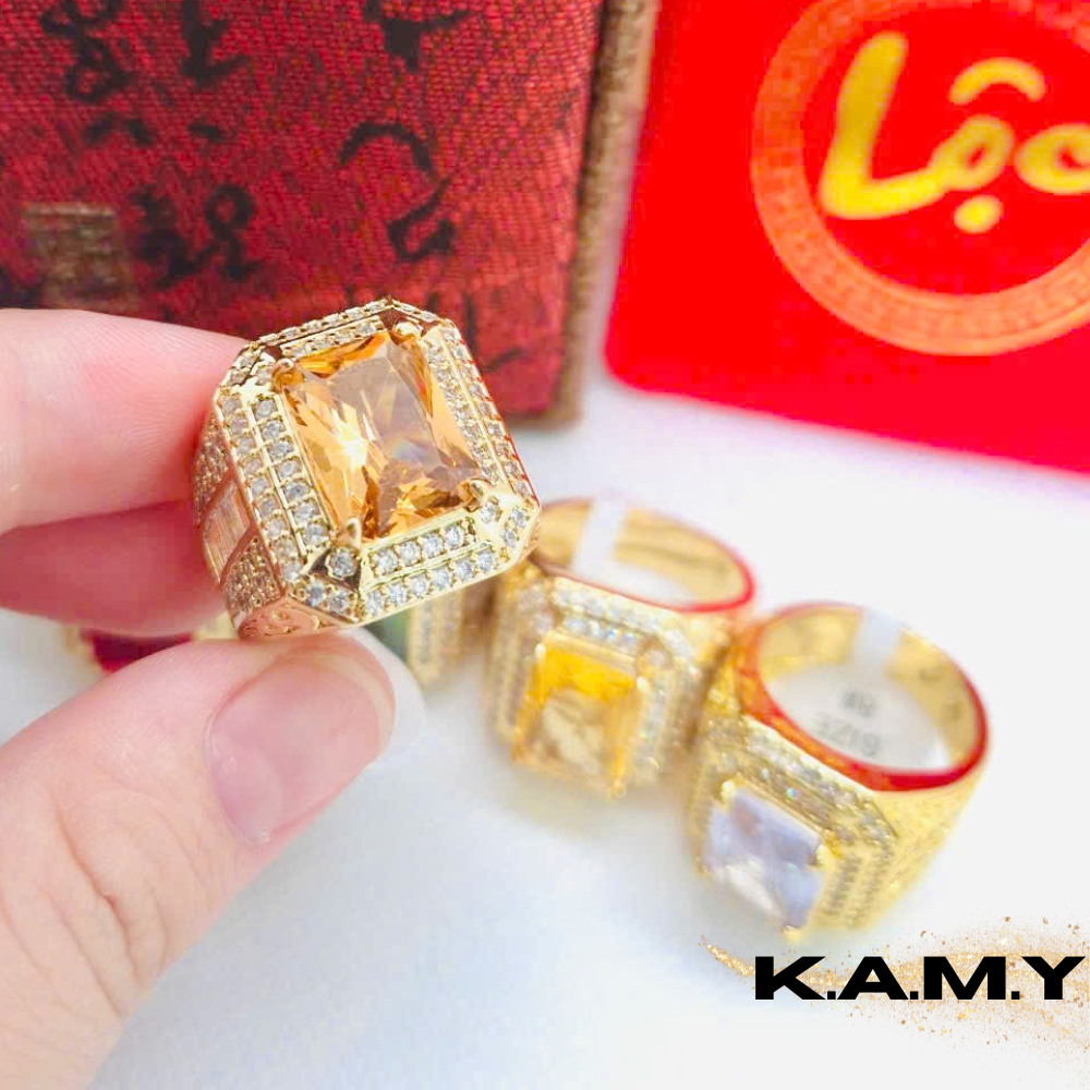 Nhẫn Nam Hình Chữ Nhật Màu Đá Xanh, Đỏ, Cam, Vàng – Nhẫn Trang Trí Nam Cá Tính, Kiểu Dáng Vuông