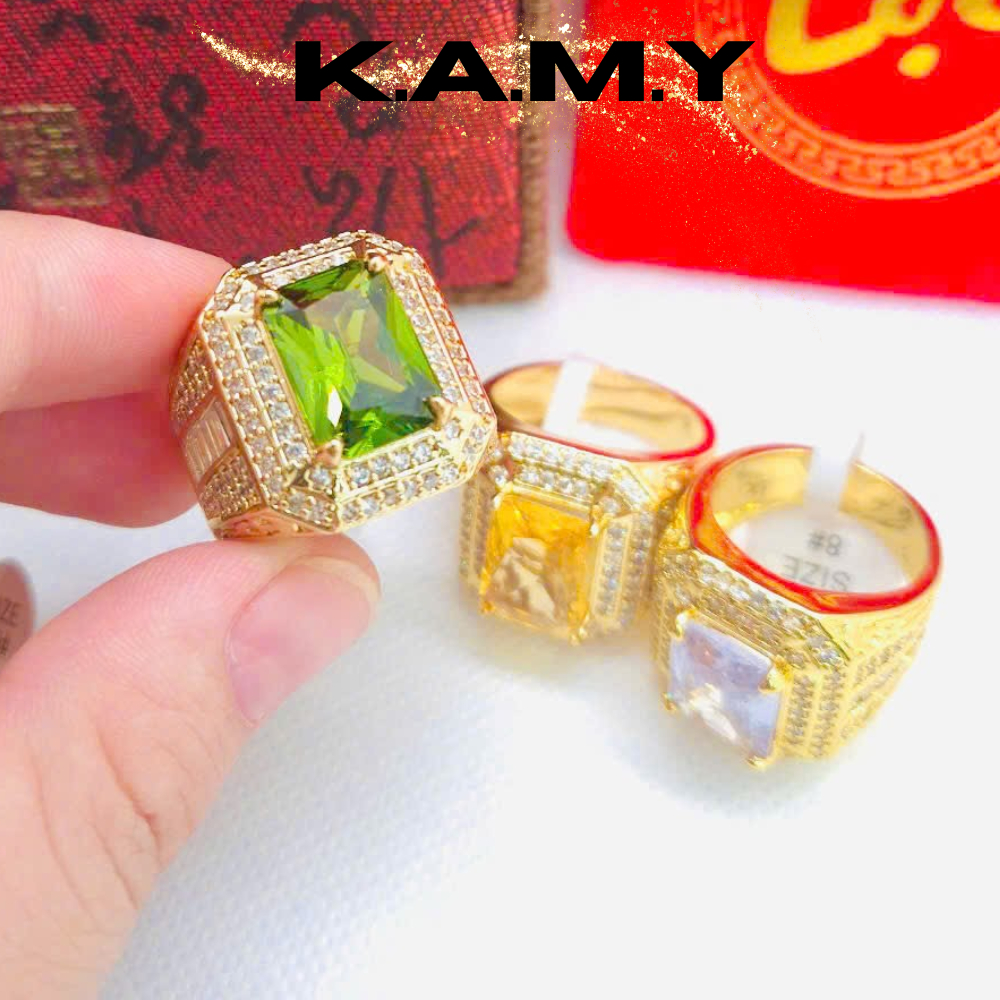 Nhẫn Nam Hình Chữ Nhật Màu Đá Xanh, Đỏ, Cam, Vàng – Nhẫn Trang Trí Nam Cá Tính, Kiểu Dáng Vuông