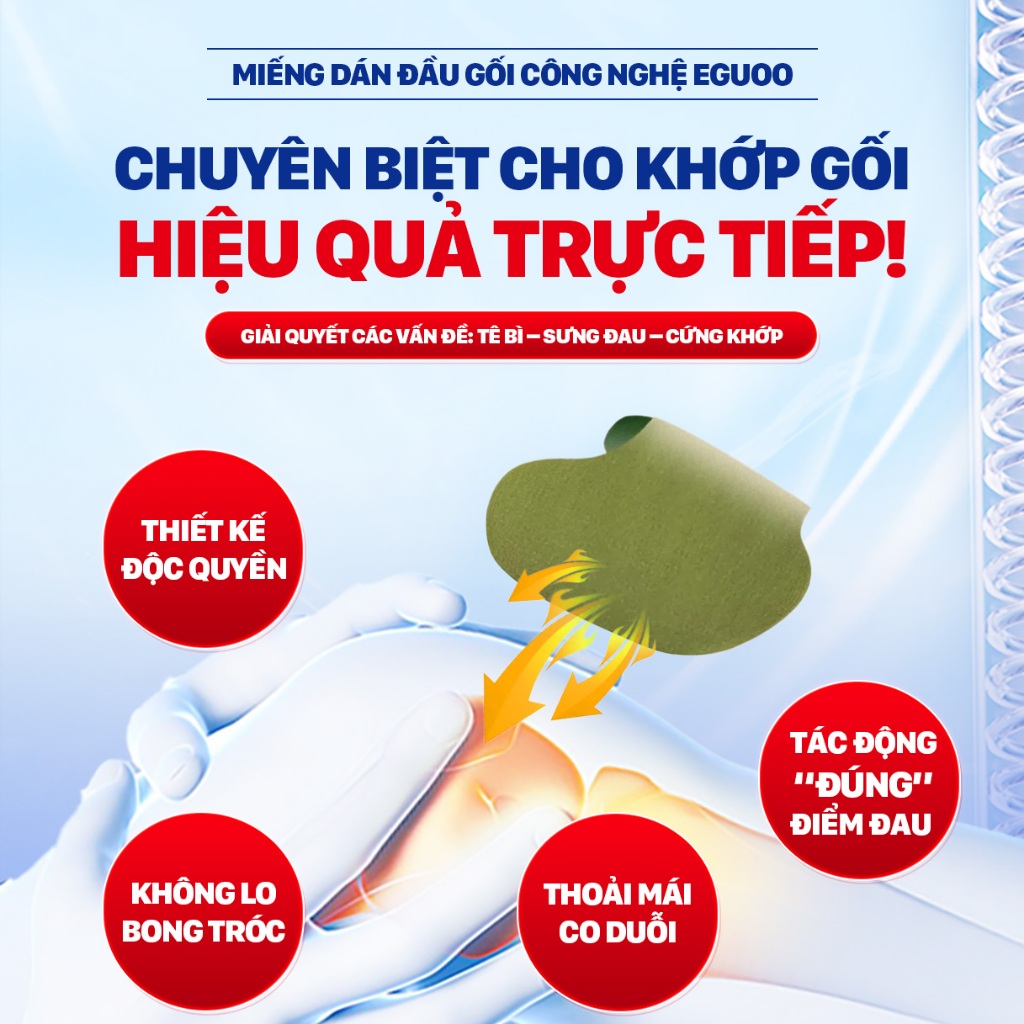Miếng Dán Hỗ Trợ Giảm Đau Đầu Gối, Tê Mỏi, Giúp Làm Dịu Cơn Đau Thảo Mộc EGUOO 1Hộp 10 Miếng