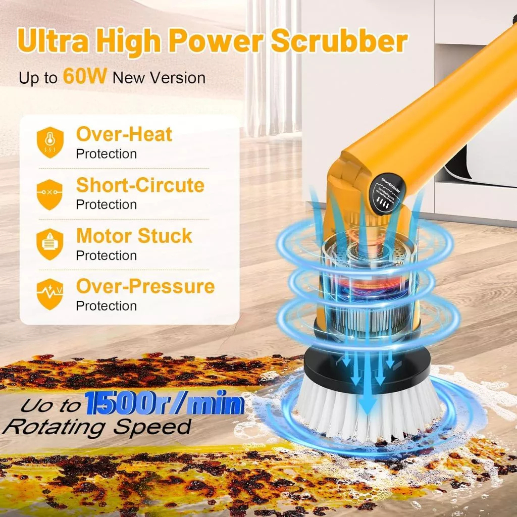 Qimedo Máy Cọ Nhà Vệ Sinh Đa Năng 1500 Vòng/Phút Tặng 8 Đầu Chổi Chuyên Dụng 30 giây làm sạch mạnh mẽ