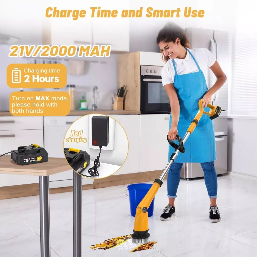 Qimedo Máy Cọ Nhà Vệ Sinh Đa Năng 1500 Vòng/Phút Tặng 8 Đầu Chổi Chuyên Dụng 30 giây làm sạch mạnh mẽ