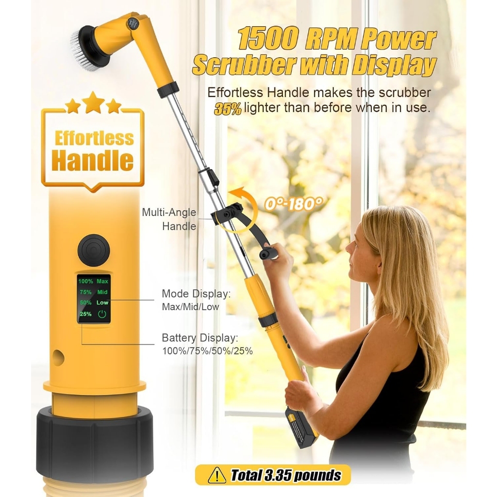 Qimedo Máy Cọ Nhà Vệ Sinh Đa Năng 1500 Vòng/Phút Tặng 8 Đầu Chổi Chuyên Dụng 30 giây làm sạch mạnh mẽ