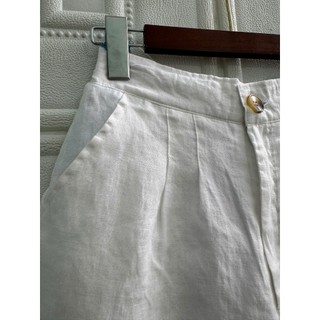 [JUNE LINEN] Q12- Quần short Linen tơ màu Trắng có lót. Vải 100% Linen.