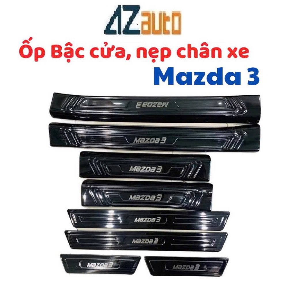 Ốp bậc cửa, nẹp bước chân xe Mazda 3 2020-2024 vân Titan hàng cao cấp