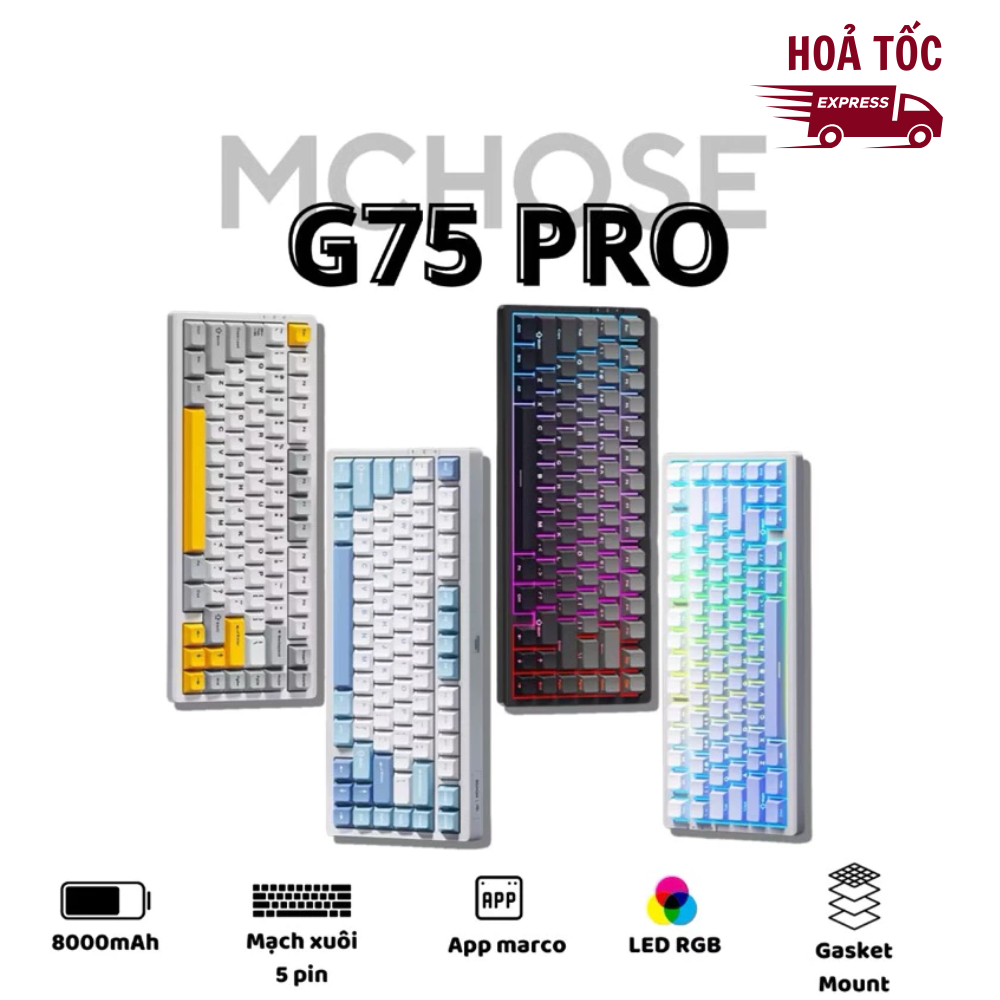 [ HOẢ TỐC ] Bàn phím cơ không dây MCHOSE G75 Pro - 3 mode - Led RGB - Gasket Mount - Mạch xuôi - Hotswap 5 pin | BigBuy360 - bigbuy360.vn