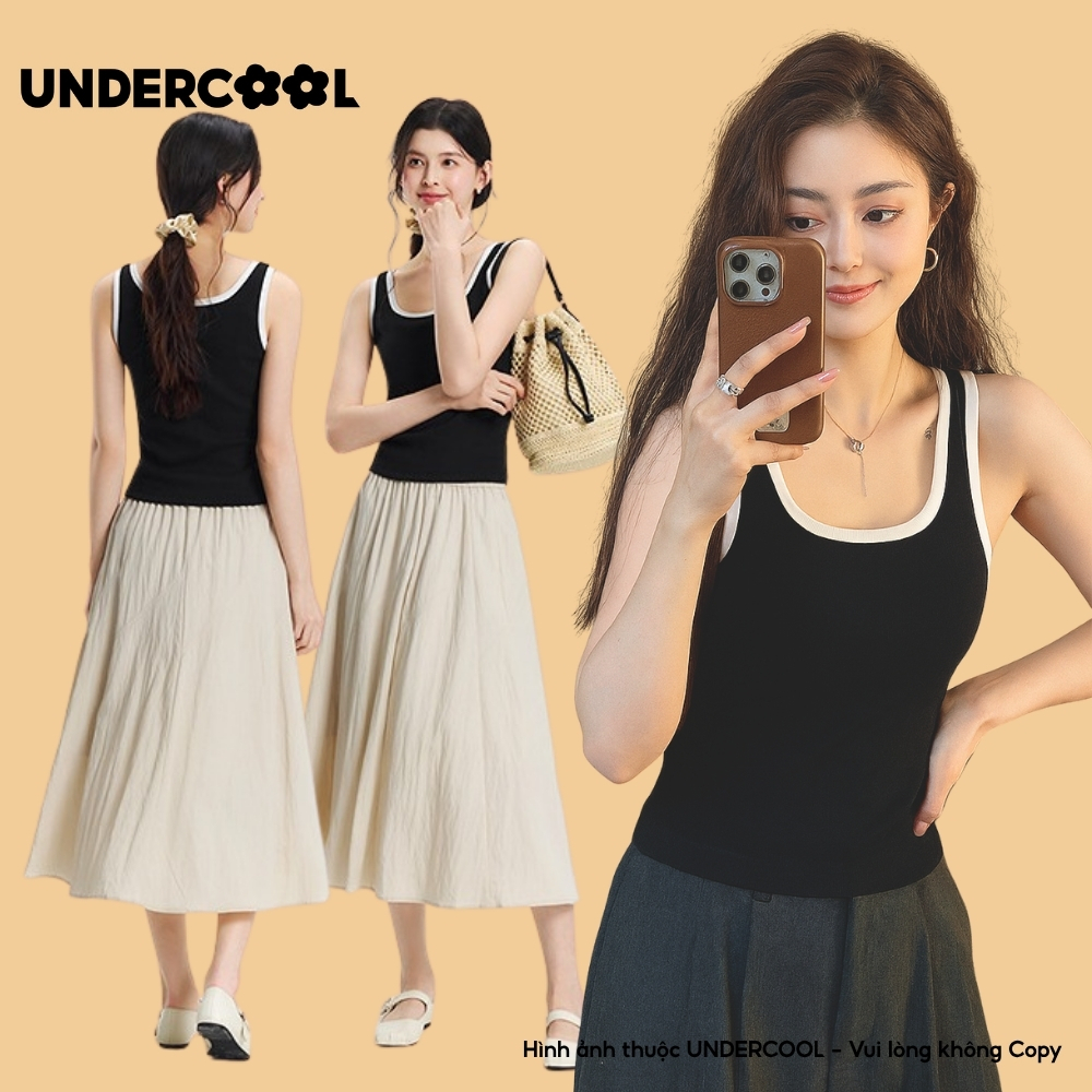 Áo Thun Ba Lỗ Nữ Basic Cổ Vuông Có Đệm Ngực UNDERCOOL Cotton Mềm Mát, Co Giãn, Màu Basic nhiều mầu cơ bản - ABL43