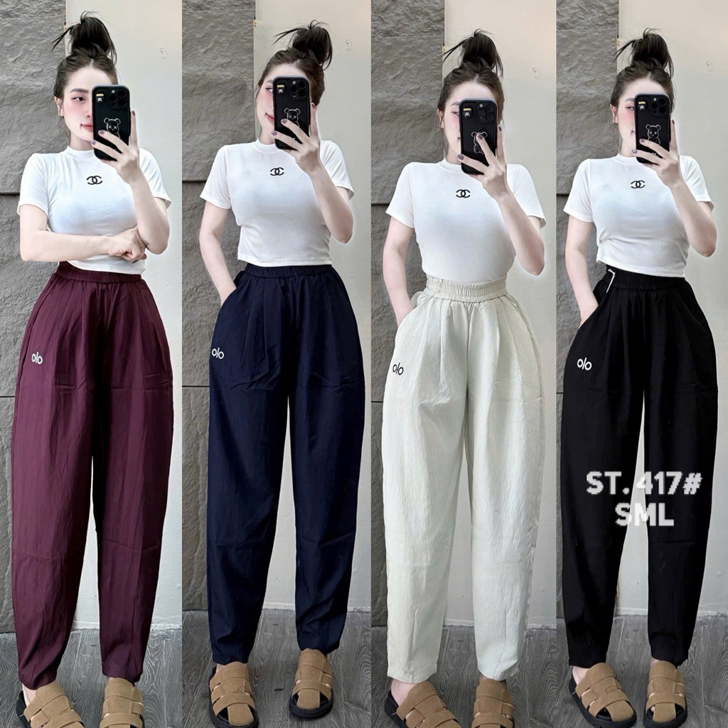 Quần Dài Nữ Dáng Baggy Cạp Chun Chất Vải Jean Lụa Tôn Dáng Đẹp Mịn SANA CLOSET #417