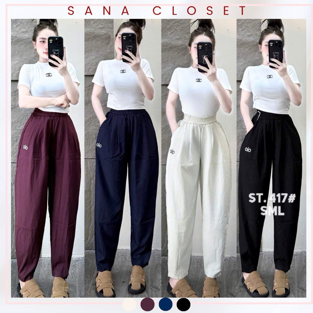 Quần Dài Nữ Dáng Baggy Cạp Chun Chất Vải Jean Lụa Tôn Dáng Đẹp Mịn SANA CLOSET #417