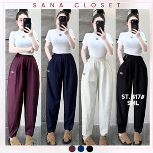 Quần Dài Nữ Dáng Baggy Cạp Chun Chất Vải Jean Lụa Tôn Dáng Đẹp Mịn SANA CLOSET #417