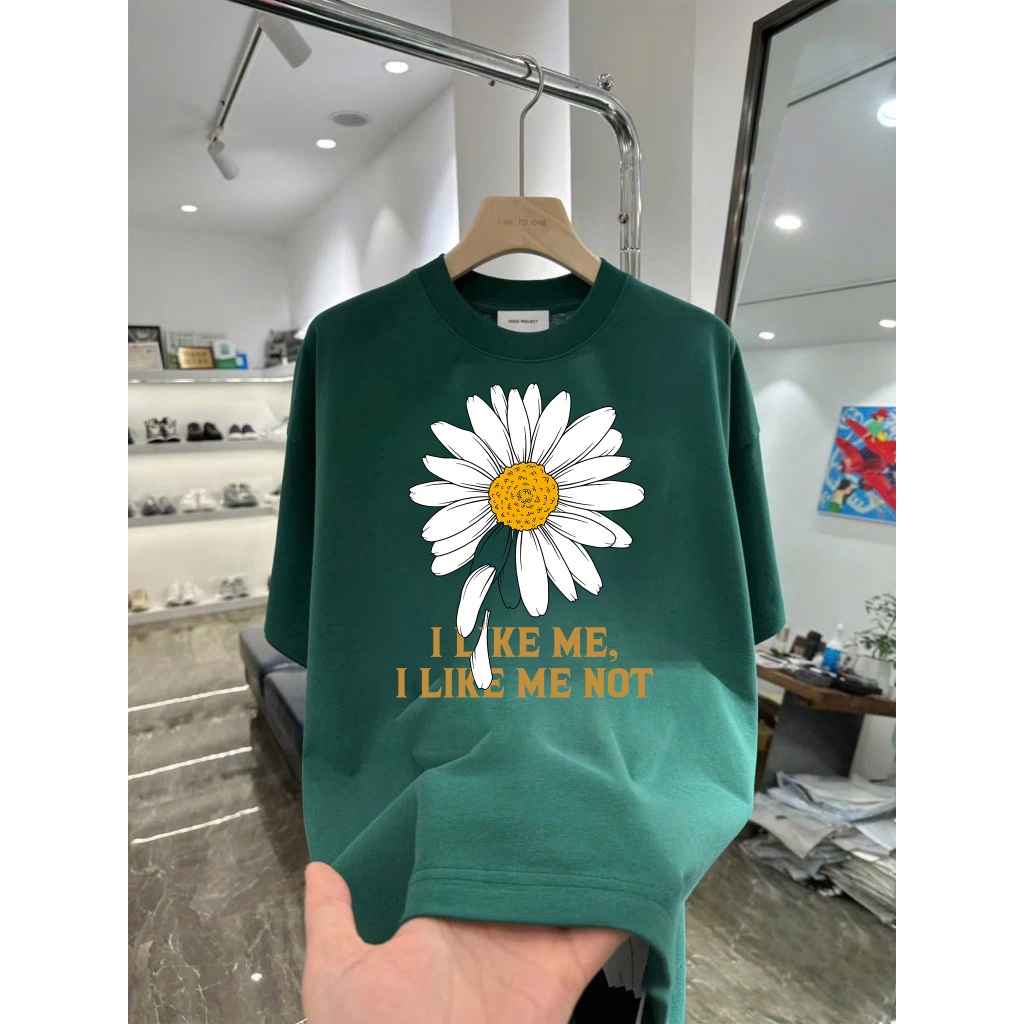 Áo thun in hình Hoa Cúc I Like Me Not Vải Cotton Co Giãn 2 Chiều Form Rộng