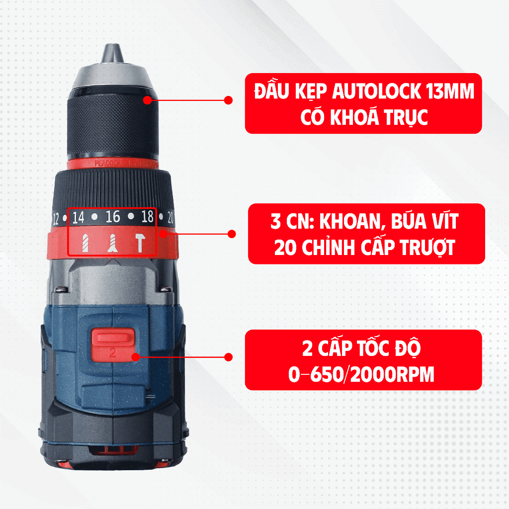 Máy Khoan BOSHUN BS-ID160PRO 3 Chức Năng 21V – Đầu 2in1, Lực Siết 160Nm, Không Chổi Than