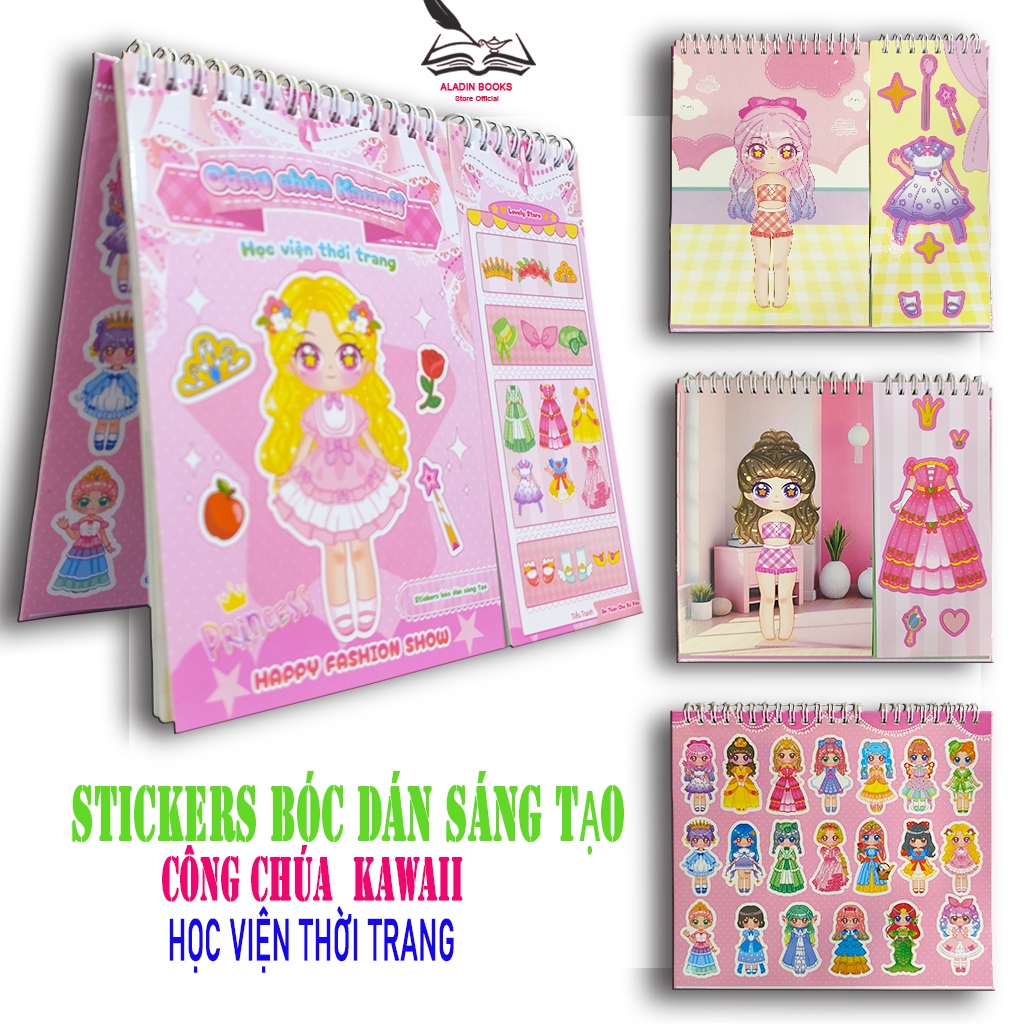 Sách- Sticker Bóc Dán Công Chúa Kawaii Cho Bé Gái – Sách Thời Trang Sáng Tạo 100+ Mẫu Váy Phụ Kiện