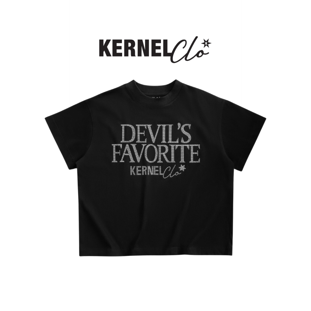 DEVIL'S FAV - ÁO THUN BOXY ĐÍNH ĐÁ KERNEL - BLACK- 250gsm