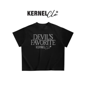 DEVIL'S FAV - ÁO THUN BOXY ĐÍNH ĐÁ KERNEL - BLACK- 250gsm
