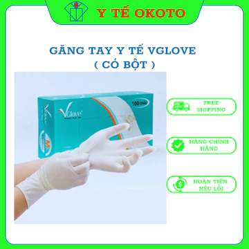 Găng tay cao su y tế VGlove TEM CHỐNG GIẢ BỘ Y TẾ (có bột/không bột -HÔP/100 c).CHUYÊN DÙNG Y TẾ